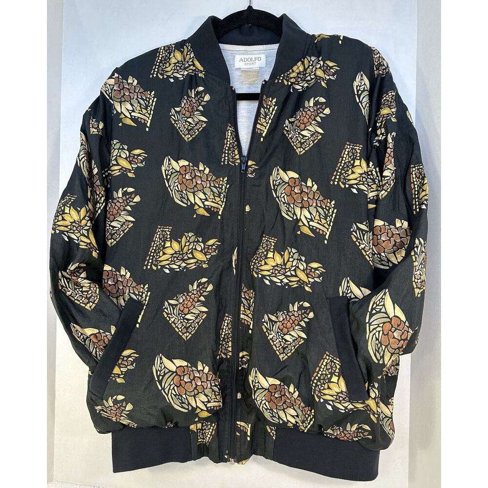 VINTAGE Adolfo Sport 80s 90s Bomber Jacket Unique PRINT’S For All SEASON! Sz.L - Picture 3 of 14